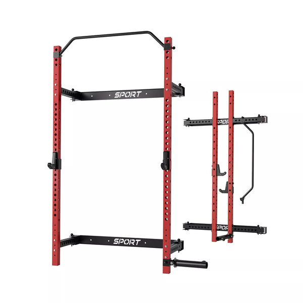 Garvee Folding Squat Rack, 1000LBS Capacity Wall Mounted Squat Rack, Foldable Squat Rack with Pull up Bar, J Hook, Landmine for Home Gym